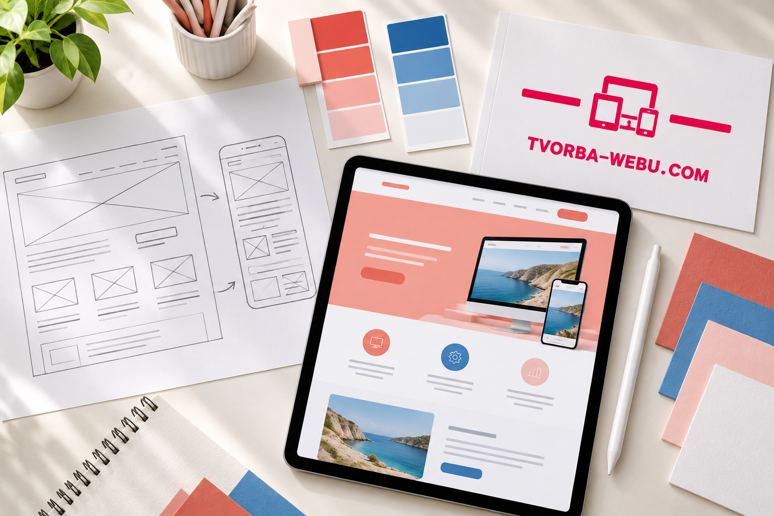Návrh grafiky a mobilního rozložení webu s barevnými podklady